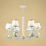 Tapered Shade Suspension Panda Chandelier In Blue/Pink For Kindergarten 6 / Blue