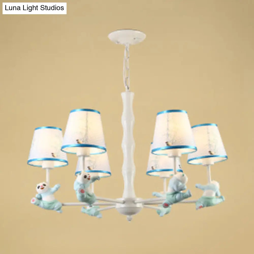 Tapered Shade Suspension Panda Chandelier In Blue/Pink For Kindergarten