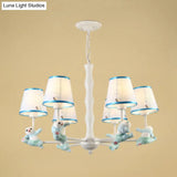 Tapered Shade Suspension Panda Chandelier In Blue/Pink For Kindergarten