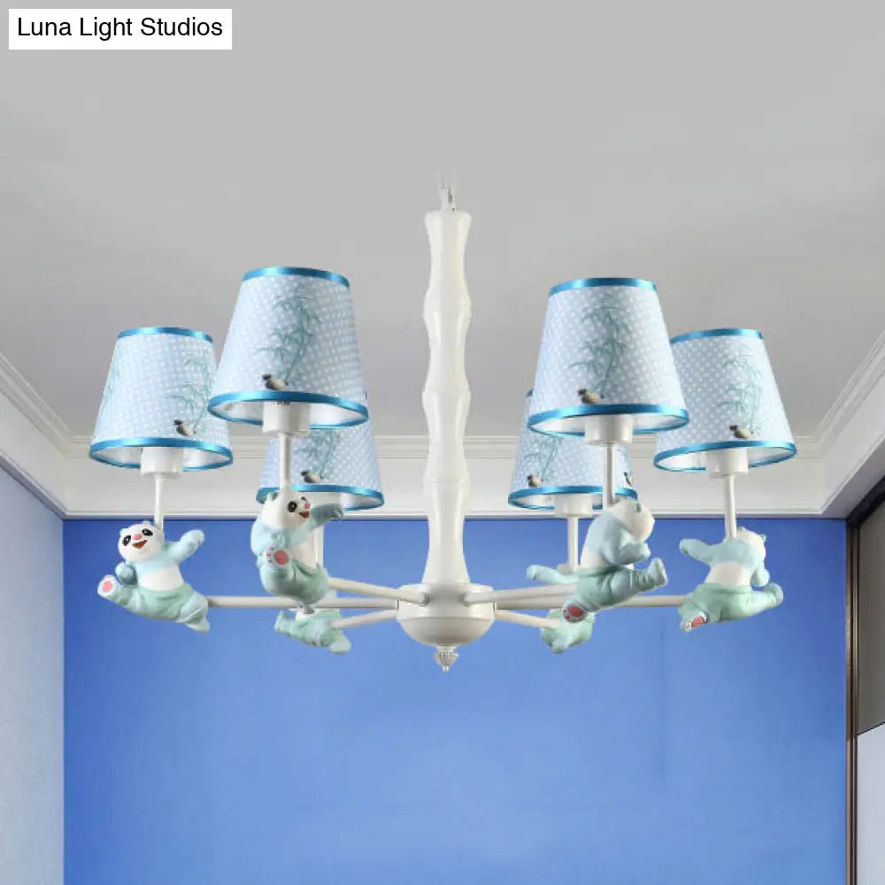 Tapered Shade Suspension Panda Chandelier In Blue/Pink For Kindergarten