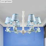 Tapered Shade Suspension Panda Chandelier In Blue/Pink For Kindergarten