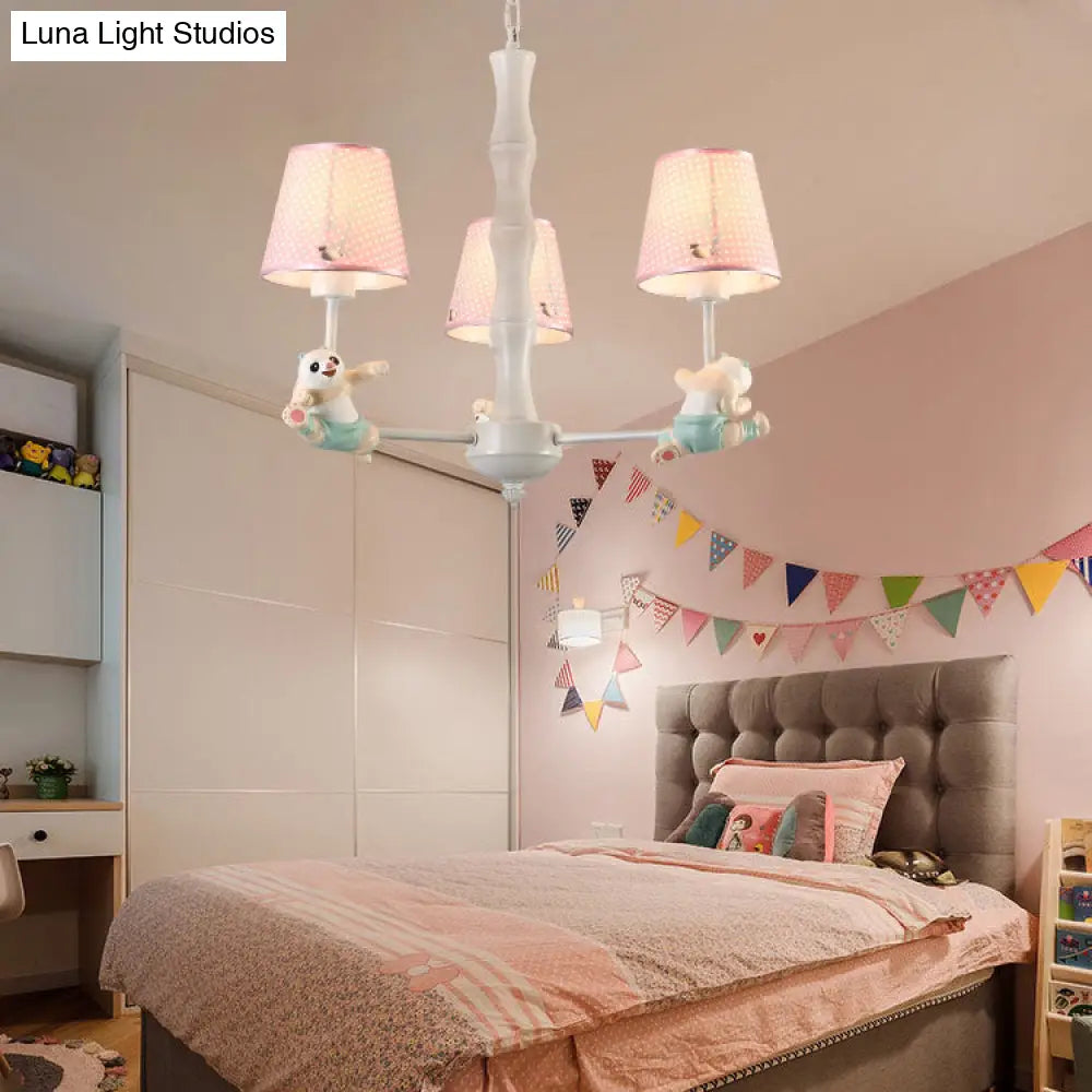 Tapered Shade Suspension Panda Chandelier In Blue/Pink For Kindergarten