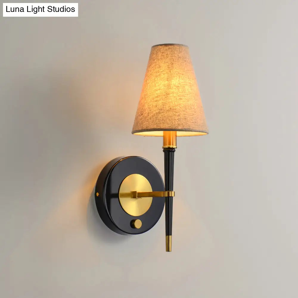 Tapered Wall Light In Brass Fabric For Living Room