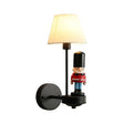 Tapered Wall Sconce Lamp: Pleated Fabric Cartoon Design With Soldier Decoration Black