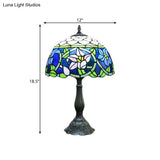 Tatiana - Blue Glass Daffodils Night Light: Mediterranean Bronze Table Lamp With