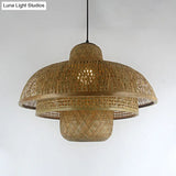 Teahouse Pendant Lamp - Asia Flaxen Ceiling Hanging Light With Bamboo Shade