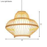 Teahouse Pendant Light - Asia Wood Ceiling Lamp With Curved Bamboo Shade