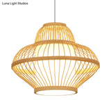Teahouse Pendant Light - Asia Wood Ceiling Lamp With Curved Bamboo Shade