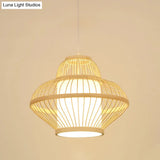 Teahouse Pendant Light - Asia Wood Ceiling Lamp With Curved Bamboo Shade