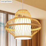 Teahouse Pendant Light - Asia Wood Ceiling Lamp With Curved Bamboo Shade