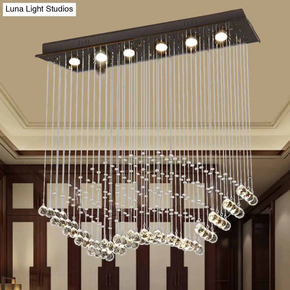 Teardrop Crystal Flush Mount Ceiling Fixture With 6 Bulbs - Modern Nickel Design