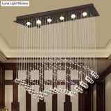 Teardrop Crystal Flush Mount Ceiling Fixture With 6 Bulbs - Modern Nickel Design