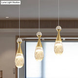 Teardrop Crystal Pendant Light With 3 Bulbs – Modern Chrome Ceiling Fixture For Dining Room