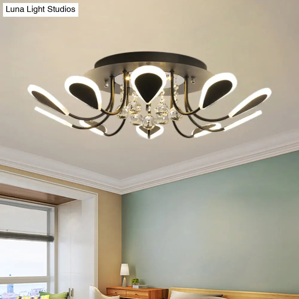 Teardrop Flushmount Bevel Cut Glass Ceiling Fixture - Modern Style Black/White 10/12 Bulbs
