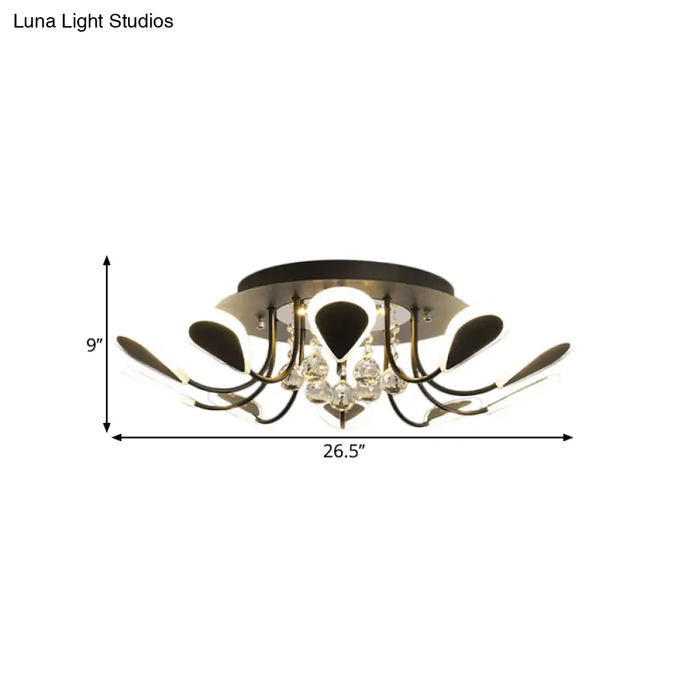Teardrop Flushmount Bevel Cut Glass Ceiling Fixture - Modern Style Black/White 10/12 Bulbs