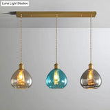 Teardrop Glass Cluster Pendant - Post-Modern Brass Finish 3-Light Hanging Lamp
