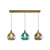 Teardrop Glass Cluster Pendant - Post-Modern Brass Finish 3-Light Hanging Lamp Blue / Linear