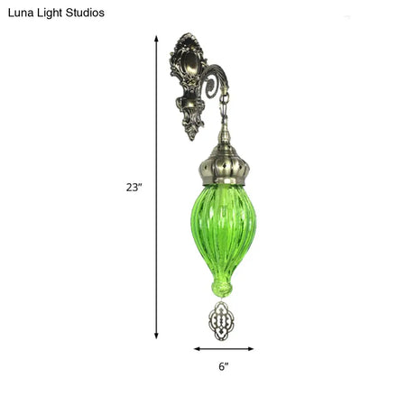 Teardrop Sconce: Wall Mounted Carved Metal Lamp With Black/White/Light Blue Glass