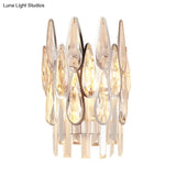 Teardrop Wall Light Sconce - Gold Finish Crystal Lamp With Half-Circle Design
