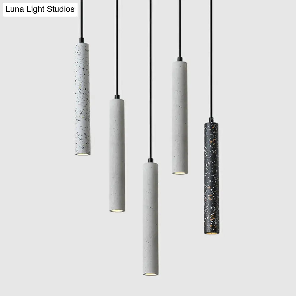 Terrazzo Dining Room Pendant Light - Minimalist Tube Led Spotlight For Hanging Ceiling
