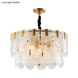 Textured Glass Layered Ceiling Light - Modern Brass Chandelier With 3/8 Lights