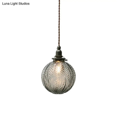 Textured Glass Orb Mini Pendant Light In Nordic Style With Black Hanging Cord For Bedroom