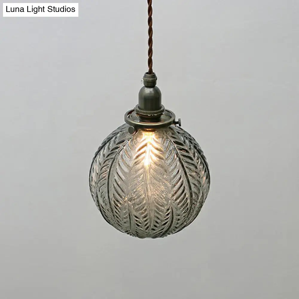 Textured Glass Orb Mini Pendant Light In Nordic Style With Black Hanging Cord For Bedroom