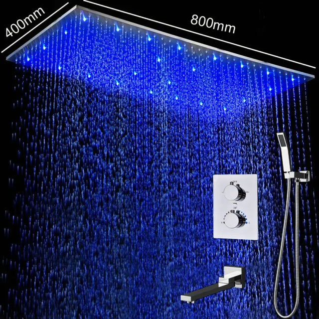 Thermostatics douche set LED Large Rainfall Ceiling Shower Bathtubs Faucets/ 3 Way Rain Shower System Bath Kits