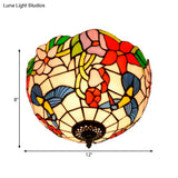 Tiffany 2-Light Stained Glass Floral Ceiling Fixture – Brass Flush Mount For Bedroom