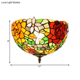 Tiffany 2-Light Stained Glass Floral Ceiling Fixture – Brass Flush Mount For Bedroom