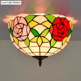 Tiffany 2-Light Stained Glass Floral Ceiling Fixture – Brass Flush Mount For Bedroom