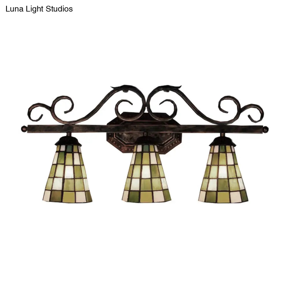 Tiffany Antique Wall Light In Black/Green/Blue Glass Pattern With 3 Bulbs Perfect For Living Room