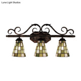 Tiffany Antique Wall Light In Black/Green/Blue Glass Pattern With 3 Bulbs Perfect For Living Room
