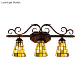 Tiffany Antique Wall Light In Black/Green/Blue Glass Pattern With 3 Bulbs Perfect For Living Room