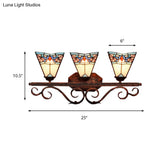 Tiffany Antique Wall Light In Black/Green/Blue Glass Pattern With 3 Bulbs Perfect For Living Room