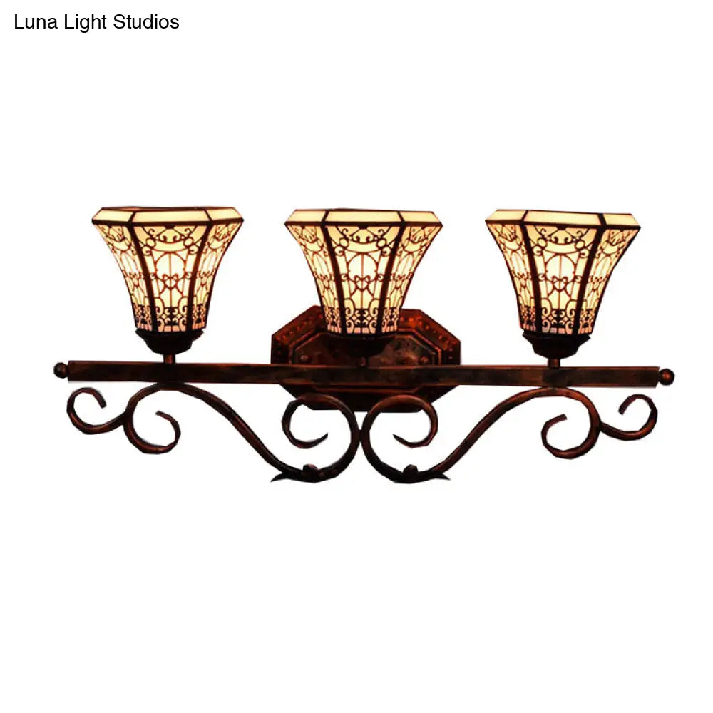 Tiffany Antique Wall Light In Black/Green/Blue Glass Pattern With 3 Bulbs Perfect For Living Room