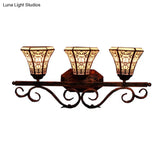 Tiffany Antique Wall Light In Black/Green/Blue Glass Pattern With 3 Bulbs Perfect For Living Room