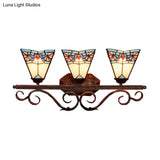 Tiffany Antique Wall Light In Black/Green/Blue Glass Pattern With 3 Bulbs Perfect For Living Room