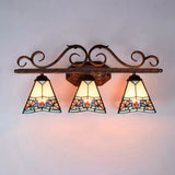 Tiffany Antique Wall Light In Black/Green/Blue Glass Pattern With 3 Bulbs Perfect For Living Room