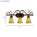 Tiffany Antique Wall Light In Black/Green/Blue Glass Pattern With 3 Bulbs Perfect For Living Room