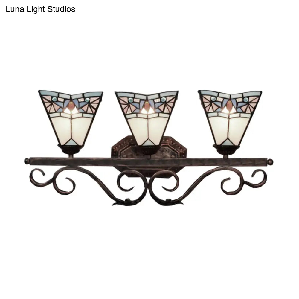 Tiffany Antique Wall Light In Black/Green/Blue Glass Pattern With 3 Bulbs Perfect For Living Room