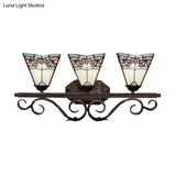Tiffany Antique Wall Light In Black/Green/Blue Glass Pattern With 3 Bulbs Perfect For Living Room