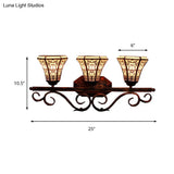 Tiffany Antique Wall Light In Black/Green/Blue Glass Pattern With 3 Bulbs Perfect For Living Room
