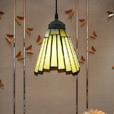Tiffany Art Glass Cone Hanging Lamp Kit - 1 Light Mini Pendant Lighting (Beige) Beige