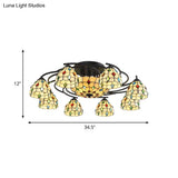 Tiffany Beaded Semi Flush Light - Beige Glass Ceiling Mounted Fixture For Bedroom (9/11 Lights)