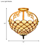 Tiffany Beaded Semi Flush Mount Ceiling Fixture - Cut Glass Beige 2 Lights Stylish