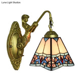 Tiffany Beige Glass Trapezoid Sconce Wall Light Fixture For Living Room