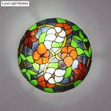 Tiffany Black Flush - Mount Bedroom Ceiling Light With Stained Glass Shade
