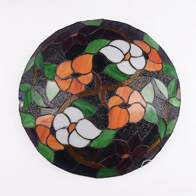 Tiffany Black Flush-Mount Bedroom Ceiling Light With Stained Glass Shade
