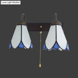 Tiffany Black Wall Mount Light - White Glass Lily Sconce Fixture With Pull Chain Switch